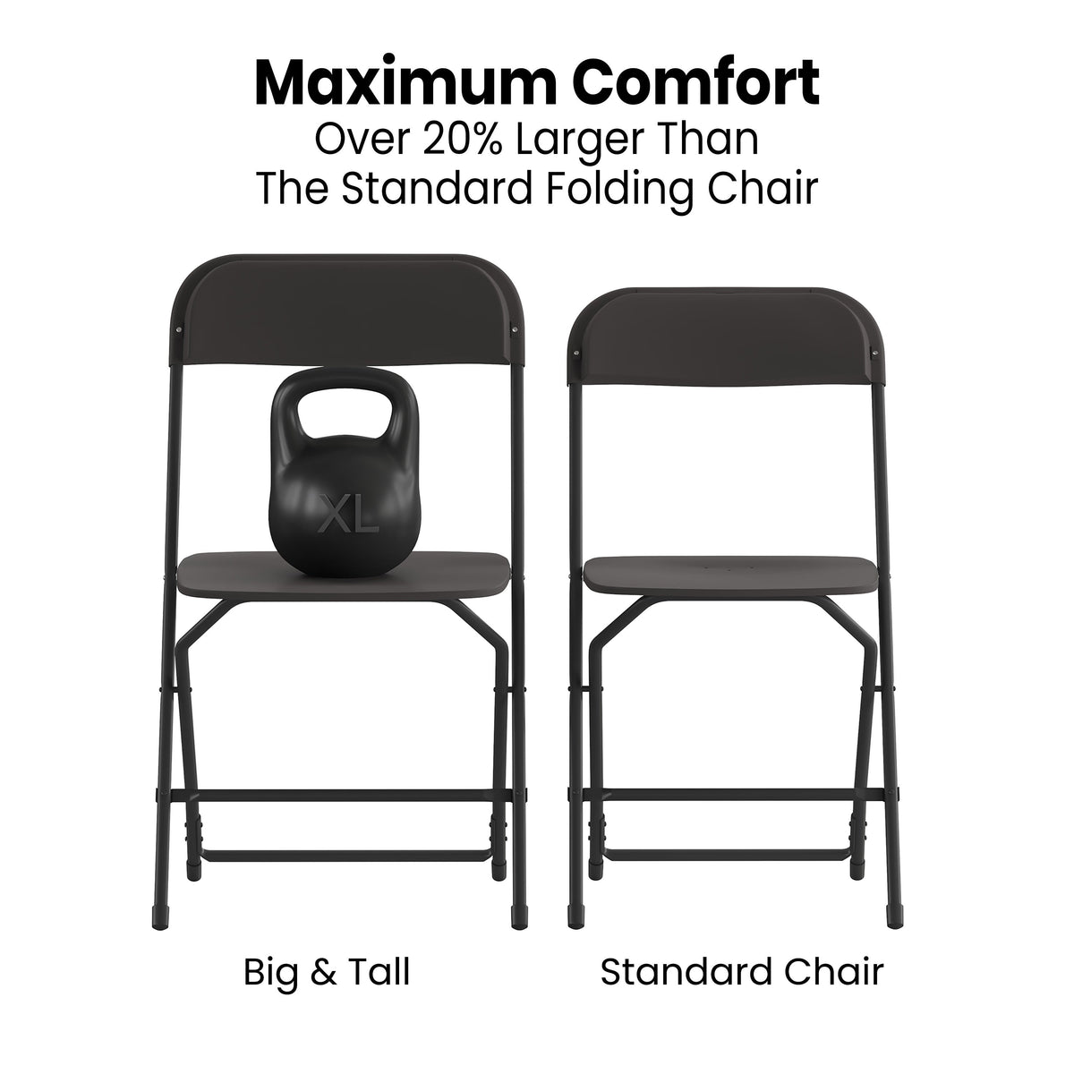 Black |#| Spacious & Contoured Commercial Wide & Tall Black Plastic Folding Chairs-4 Pack