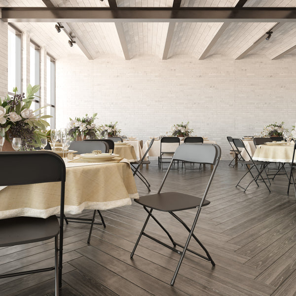 Black |#| Spacious & Contoured Commercial Wide & Tall Black Plastic Folding Chairs-4 Pack