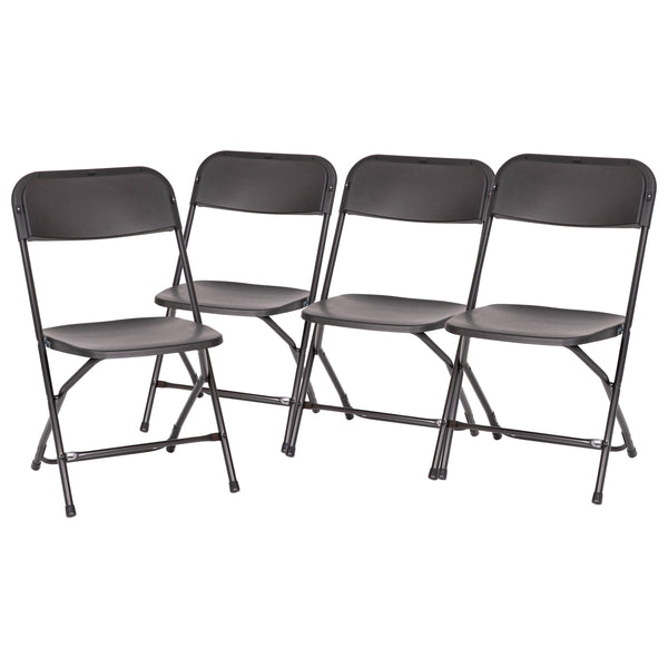 Black |#| Spacious & Contoured Commercial Wide & Tall Black Plastic Folding Chairs-4 Pack