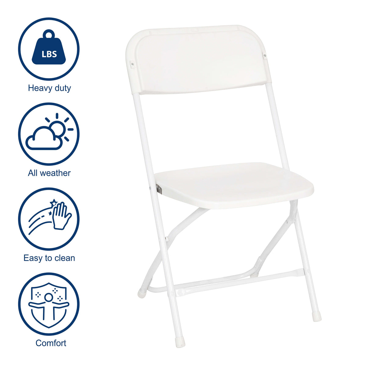 White |#| Spacious & Contoured Commercial Wide & Tall White Plastic Folding Chairs-4 Pack