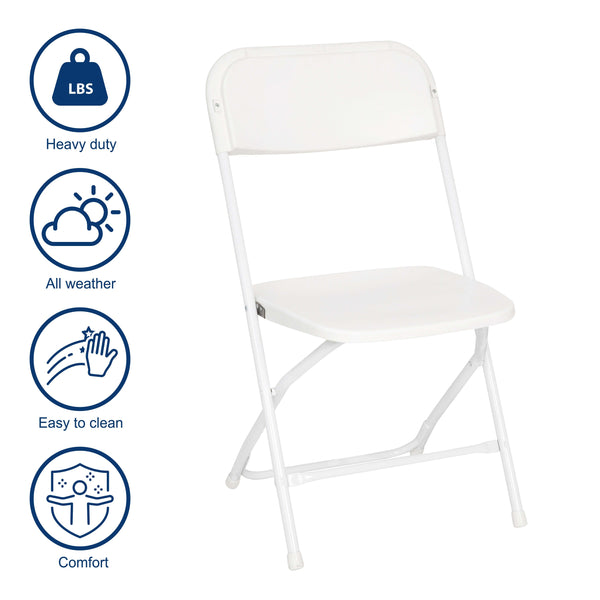 White |#| Spacious & Contoured Commercial Wide & Tall White Plastic Folding Chairs-4 Pack