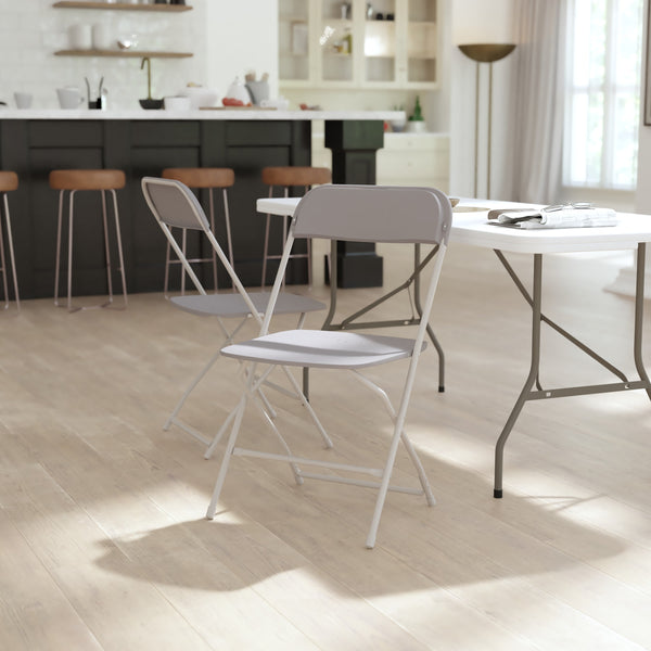 Gray |#| Spacious & Contoured Commercial Wide & Tall Gray Plastic Folding Chairs-4 Pack