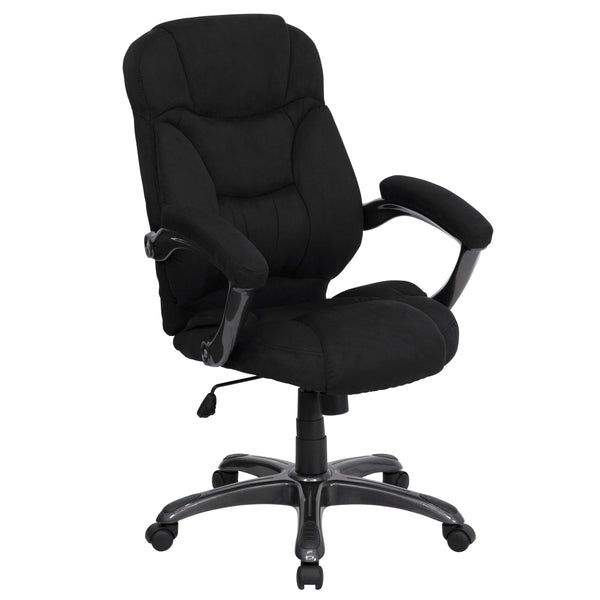 Black Microfiber |#| High Back Black MIC Contemporary Executive Swivel Ergonomic Office Chair w/ Arms