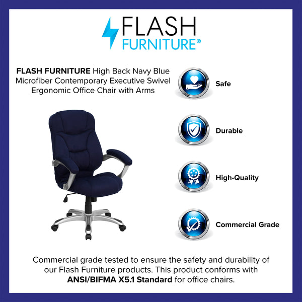 Navy Blue Microfiber |#| High Back Navy Blue Microfiber Executive Swivel Ergonomic Office Chair with Arms