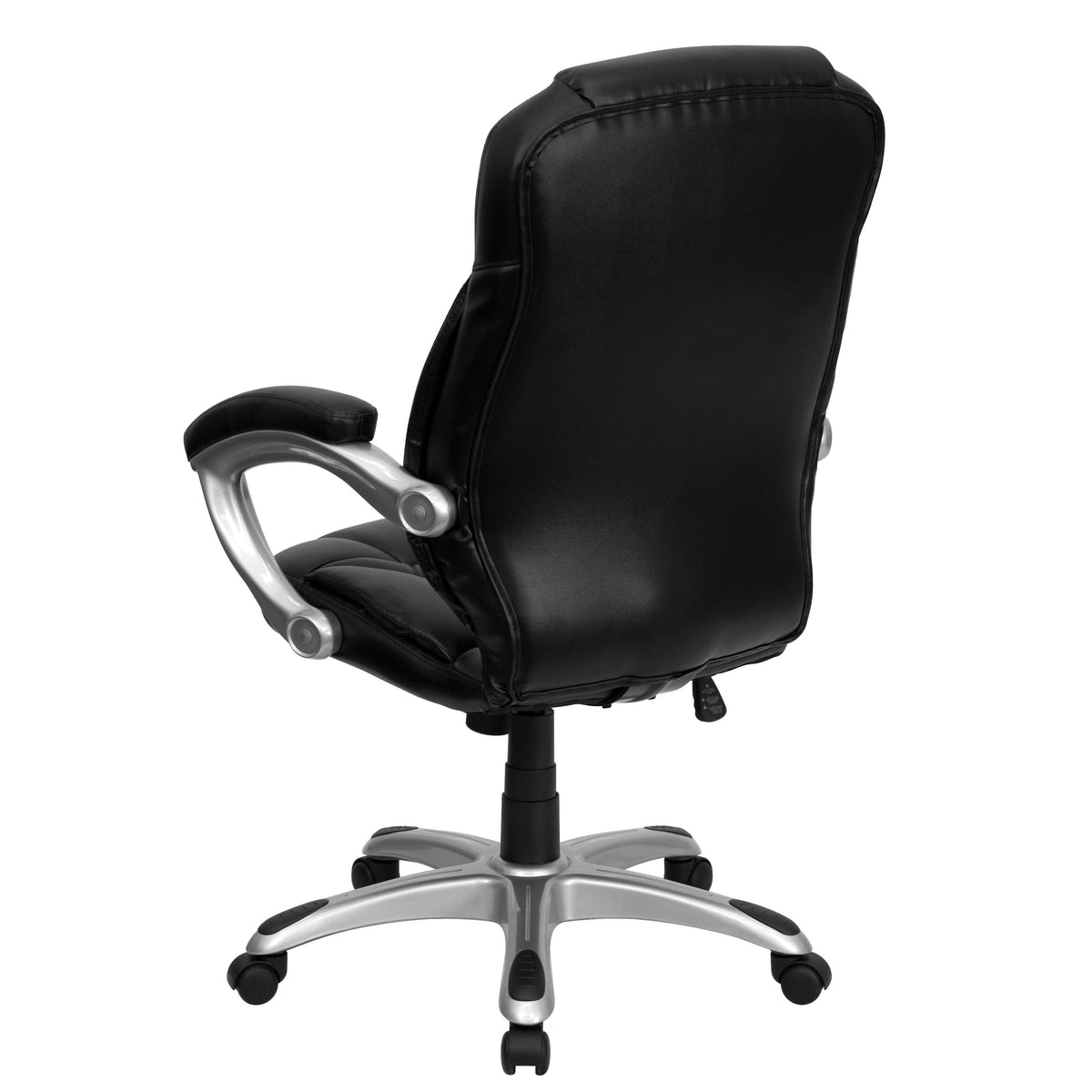 Black LeatherSoft |#| High Back Black LeatherSoft Swivel Ergonomic Office Chair with Silver Nylon Base