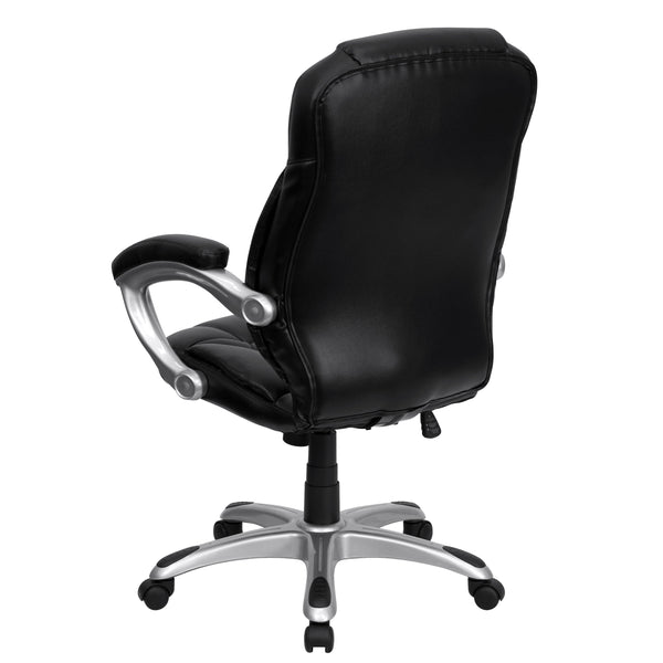Black LeatherSoft |#| High Back Black LeatherSoft Swivel Ergonomic Office Chair with Silver Nylon Base