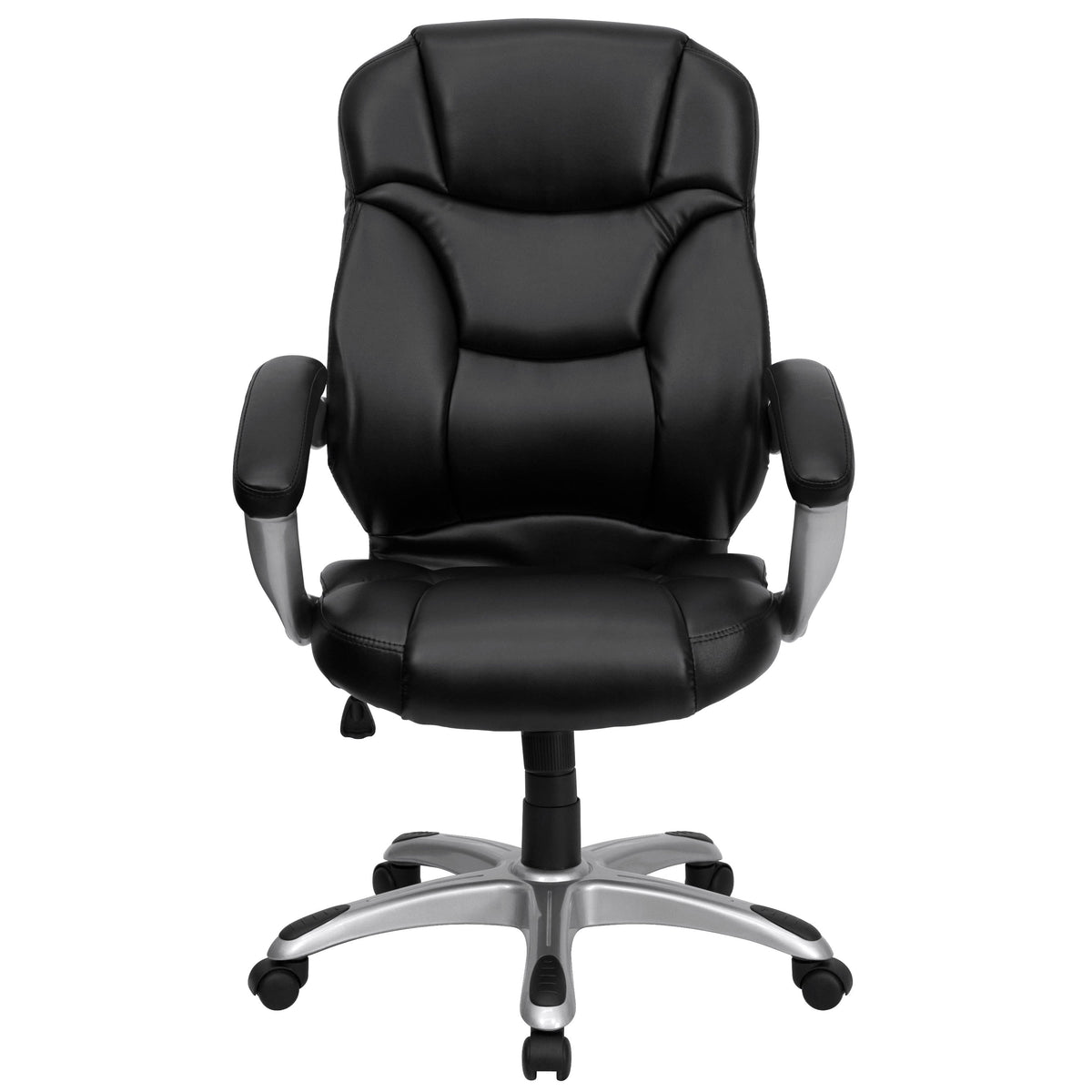Black LeatherSoft |#| High Back Black LeatherSoft Swivel Ergonomic Office Chair with Silver Nylon Base