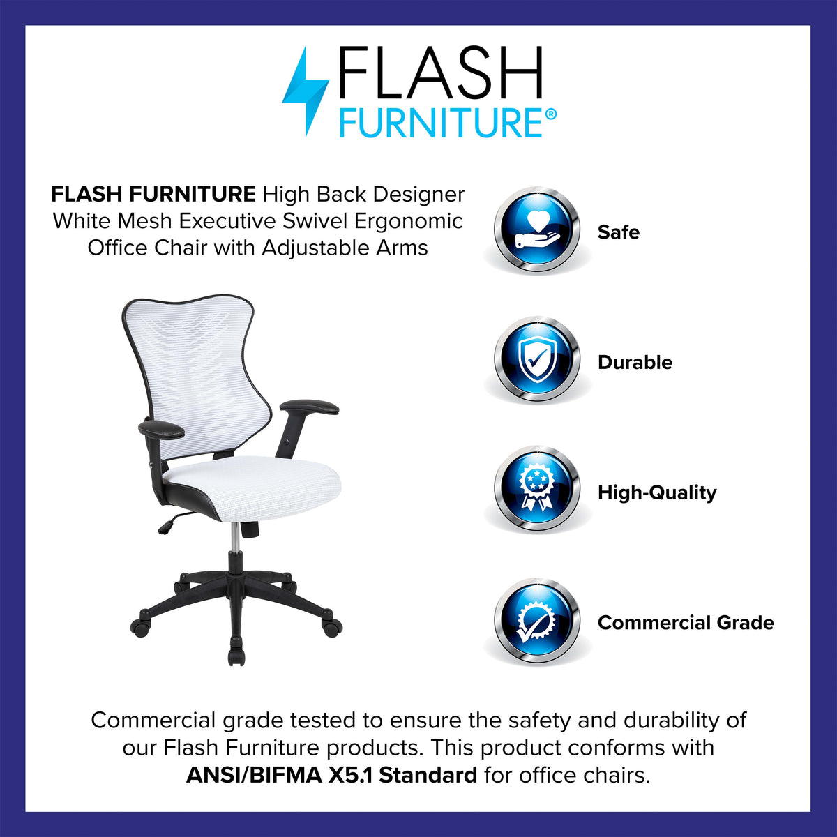 White Mesh |#| High Back Designer White Mesh Executive Ergonomic Office Chair - Adjustable Arms