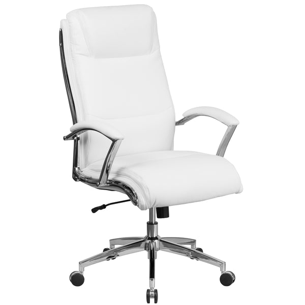 White |#| High Back Designer White LeatherSoft Upholstered Executive Swivel Office Chair