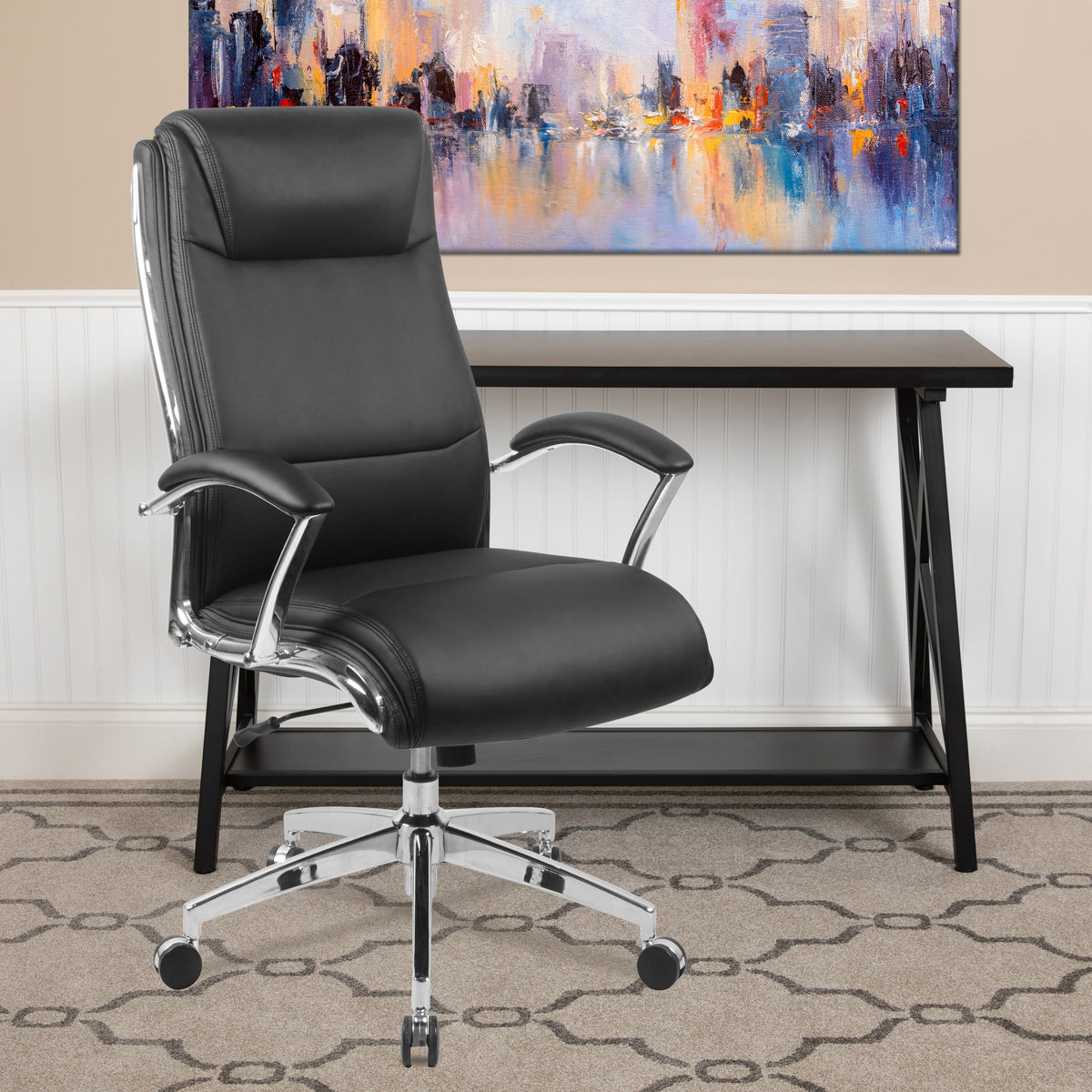 Black |#| High Back Designer Black LeatherSoft Upholstered Executive Swivel Office Chair