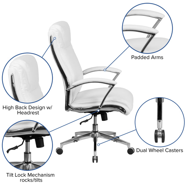 White |#| High Back Designer White LeatherSoft Upholstered Executive Swivel Office Chair