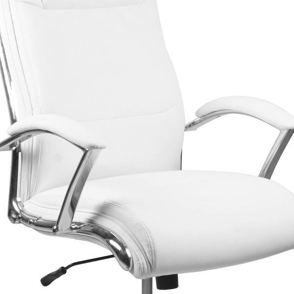 White |#| High Back Designer White LeatherSoft Upholstered Executive Swivel Office Chair