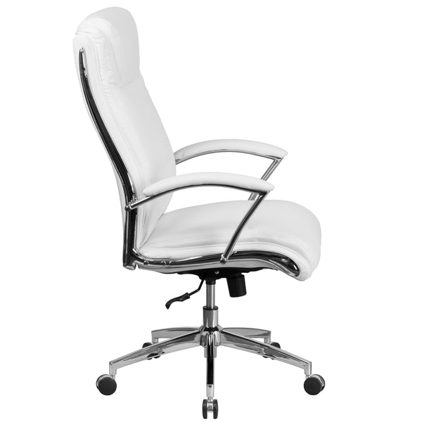 White |#| High Back Designer White LeatherSoft Upholstered Executive Swivel Office Chair