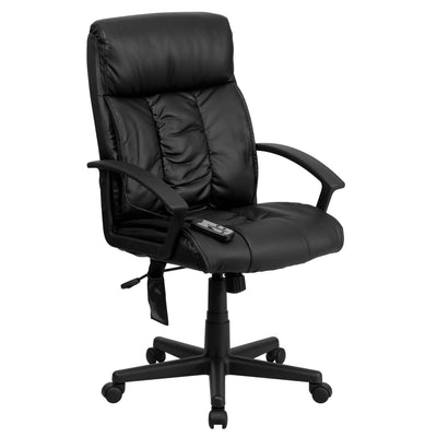 High Back Ergonomic Massaging LeatherSoft Soft Ripple Upholstered Executive Swivel Office Chair with Side Remote Pocket and Arms