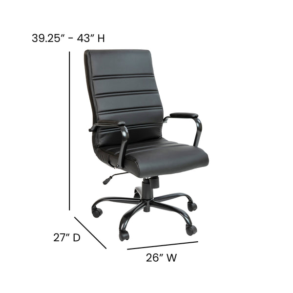 Black LeatherSoft/Black Frame |#| High Back Black LeatherSoft Executive Swivel Office Chair with Black Frame/Arms