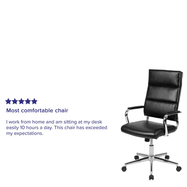 Black |#| High Back Black LeatherSoft Contemporary Panel Executive Swivel Office Chair