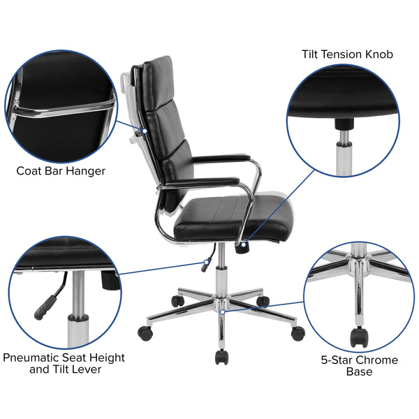 Black |#| High Back Black LeatherSoft Contemporary Panel Executive Swivel Office Chair