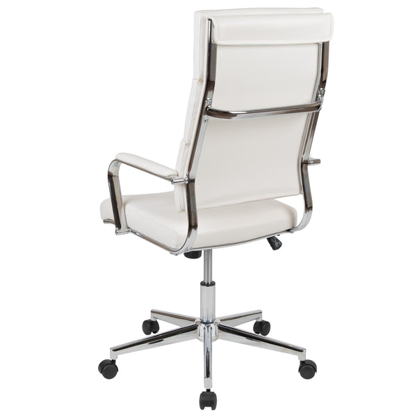 White |#| High Back White LeatherSoft Contemporary Panel Executive Swivel Office Chair