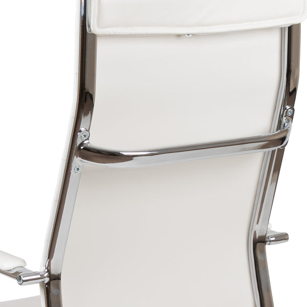 White |#| High Back White LeatherSoft Ribbed Executive Swivel Office Chair - Desk Chair