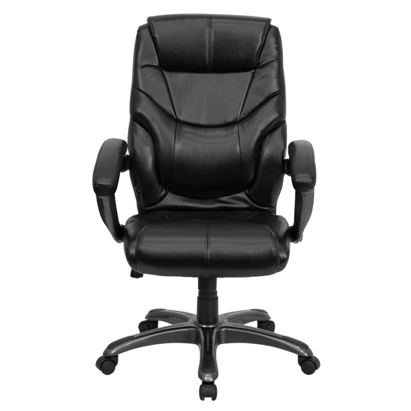 Black LeatherSoft Executive Swivel Ergonomic Office Chair with Padded Arms