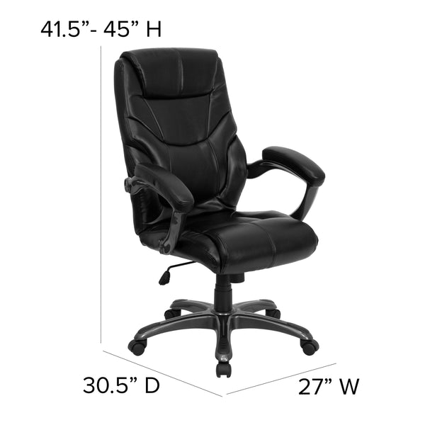 Black LeatherSoft Executive Swivel Ergonomic Office Chair with Padded Arms