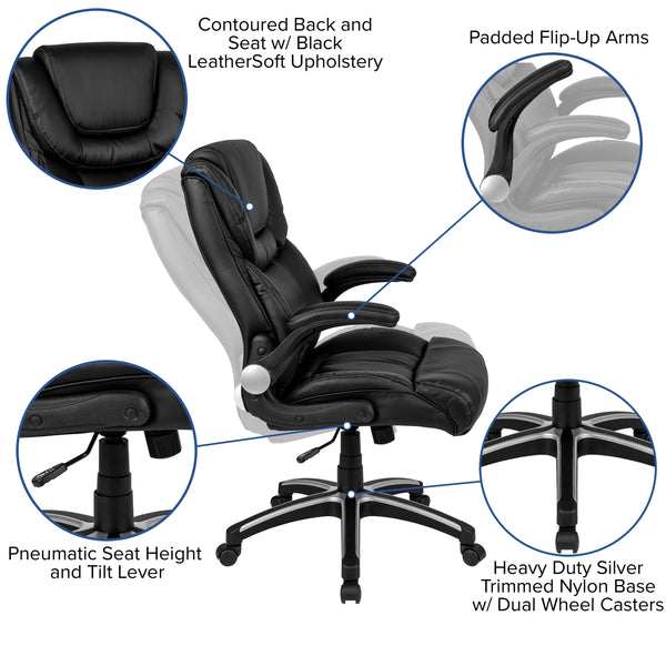 High Back Black LeatherSoft Executive Swivel Chair with Double Layered Headrest