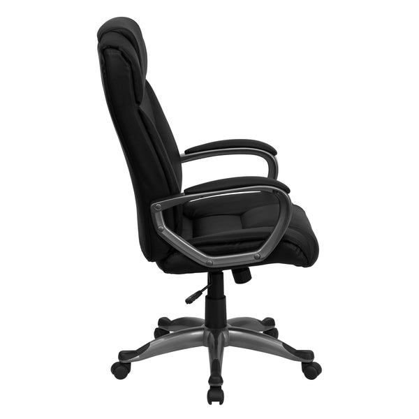 High Back Black LeatherSoft Executive Swivel Office Chair w/Lip Edge Base & Arms