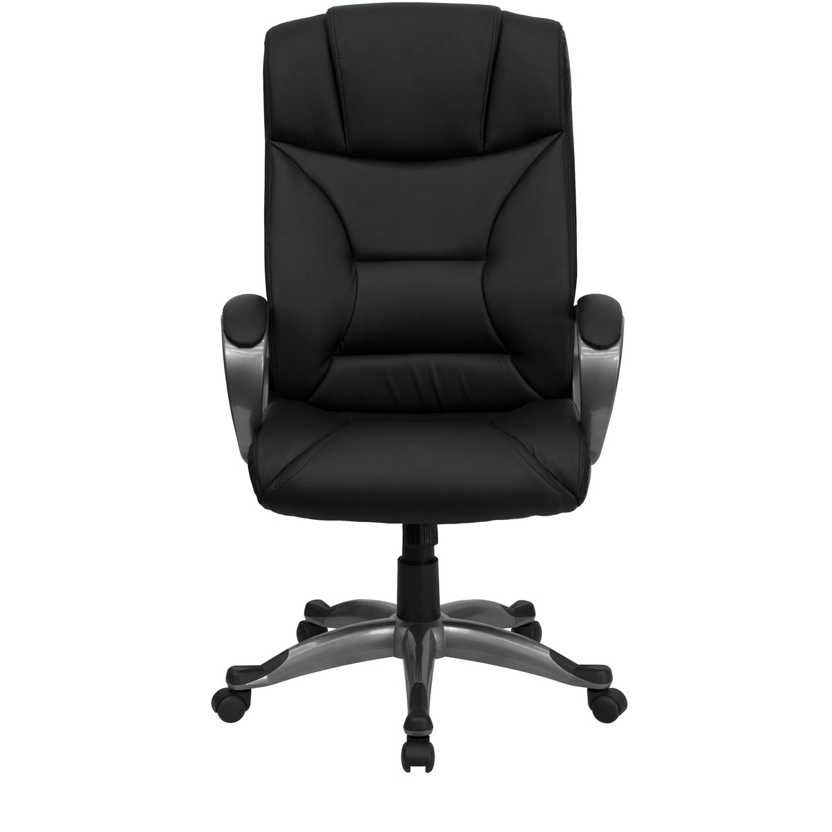 High Back Black LeatherSoft Executive Swivel Office Chair w/Lip Edge Base & Arms