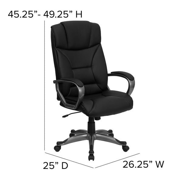 High Back Black LeatherSoft Executive Swivel Office Chair w/Lip Edge Base & Arms