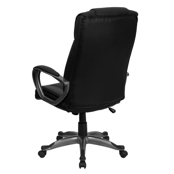 High Back Black LeatherSoft Executive Swivel Office Chair w/Lip Edge Base & Arms