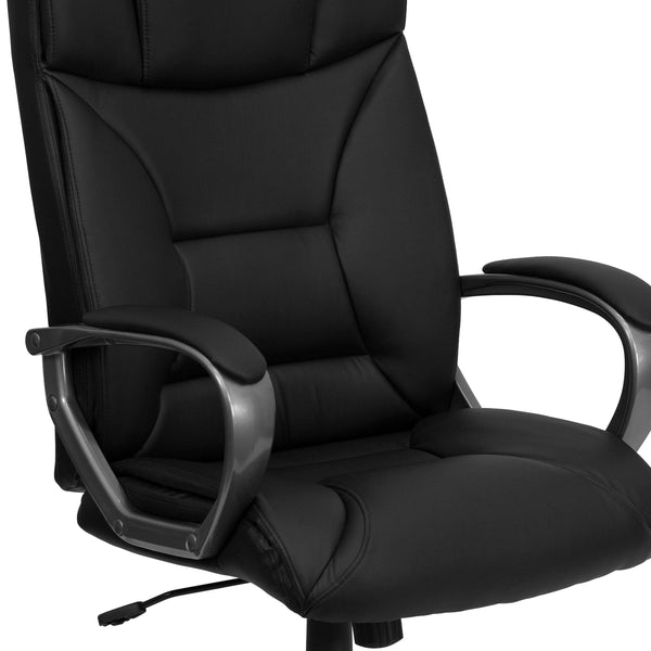 High Back Black LeatherSoft Executive Swivel Office Chair w/Lip Edge Base & Arms