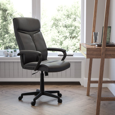 High Back LeatherSoft Executive Swivel Office Chair with Slight Mesh Accent and Arms