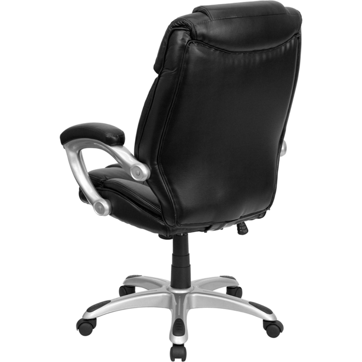 High Back Black LeatherSoft Layered Upholstered Office Chair w/Silver Nylon Base
