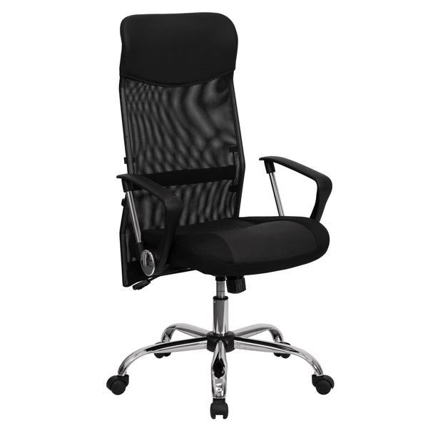 High Back Black Leather & Mesh Swivel Task Office Chair w/Adjustable Height