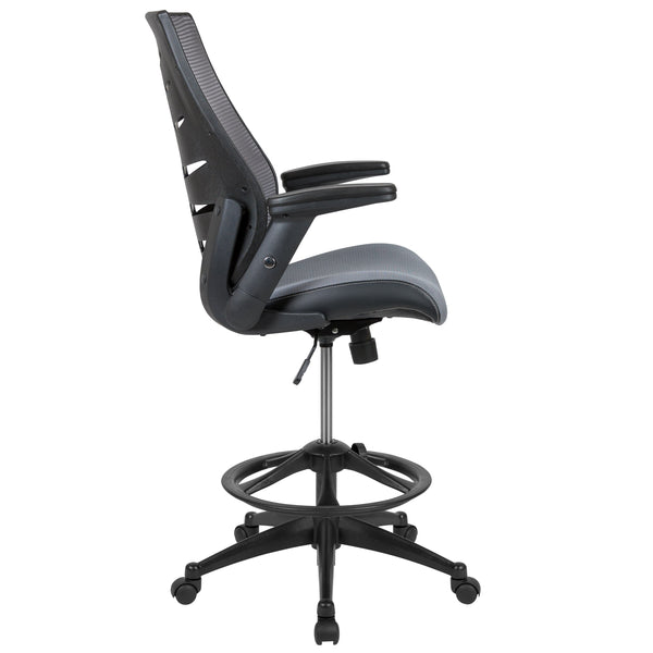 Dark Gray |#| High Back Dark Gray Mesh Ergonomic Drafting Chair with Adjustable Flip-Up Arms