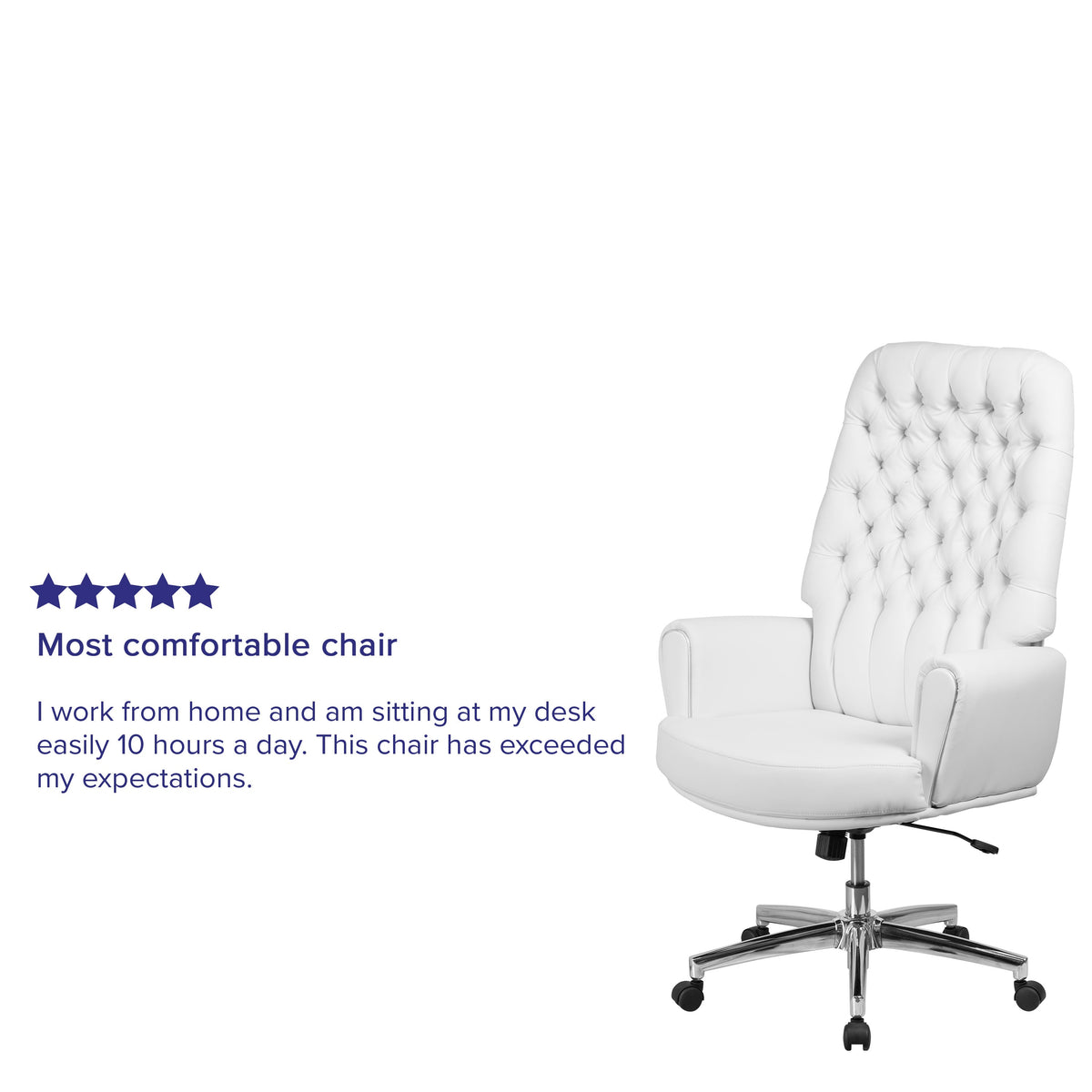 White |#| High Back Traditional Tufted White LeatherSoft Executive Swivel Office Chair