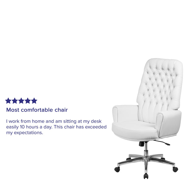 White |#| High Back Traditional Tufted White LeatherSoft Executive Swivel Office Chair