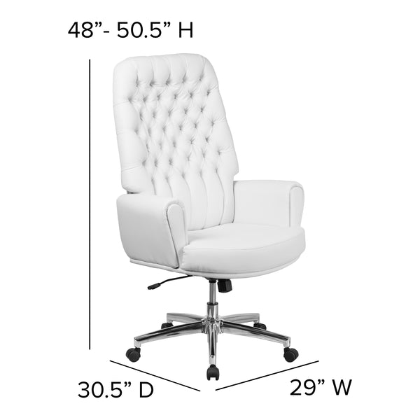 White |#| High Back Traditional Tufted White LeatherSoft Executive Swivel Office Chair