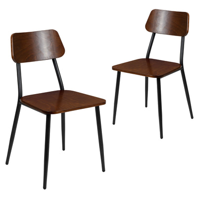 Industrial Dining Chair with Steel Frame and Rustic Wood Seat, Set of 2 - View 1