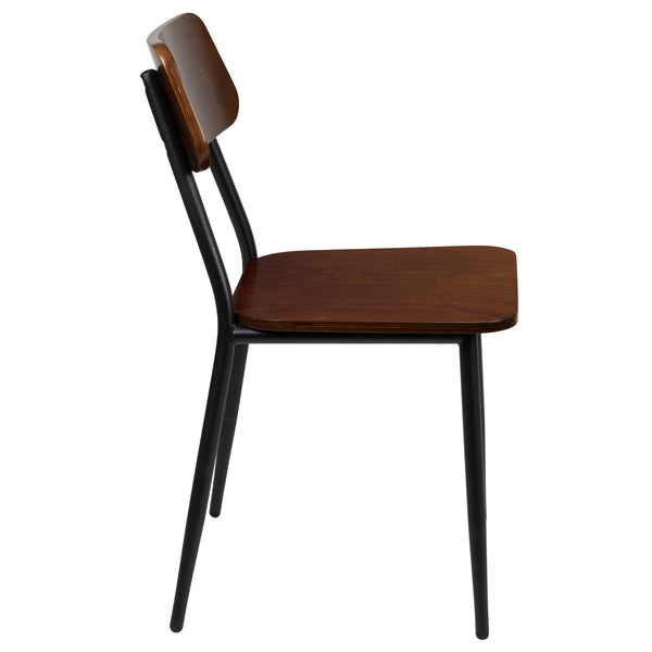 2 Pack Industrial Wood Dining Chair with Gunmetal Steel Frame