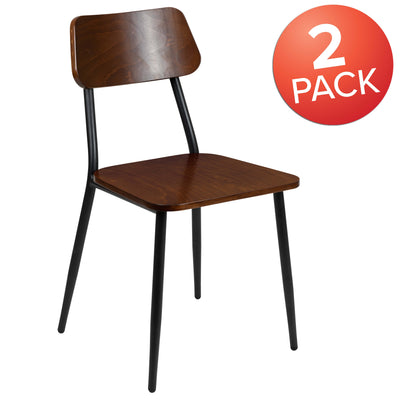 Industrial Dining Chair with Steel Frame and Rustic Wood Seat, Set of 2 - View 2