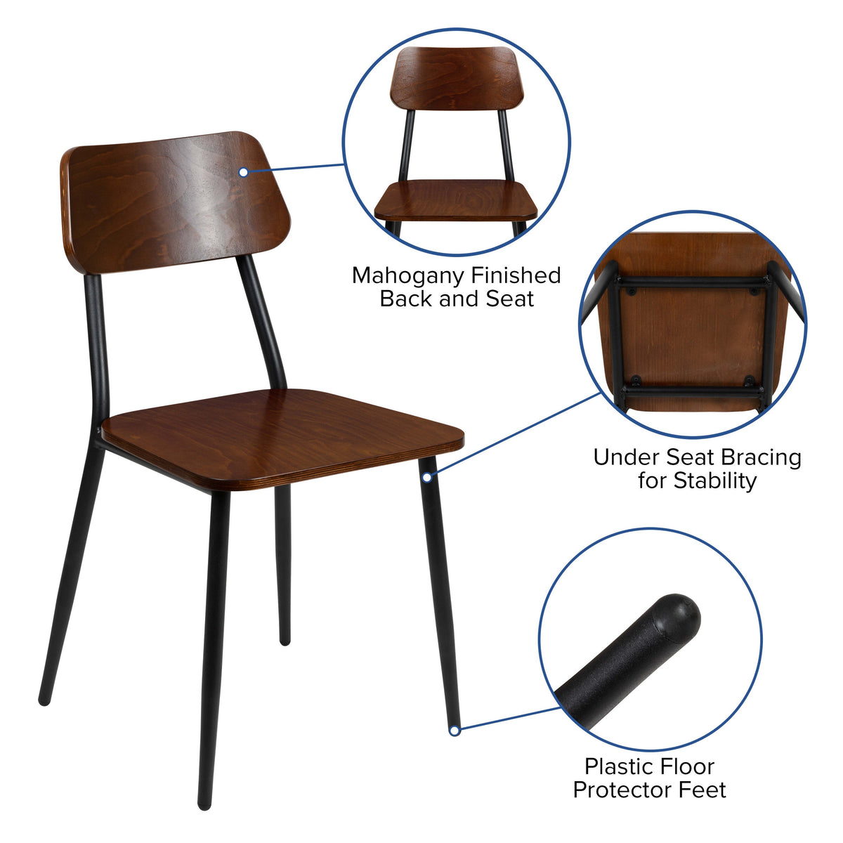 2 Pack Industrial Wood Dining Chair with Gunmetal Steel Frame