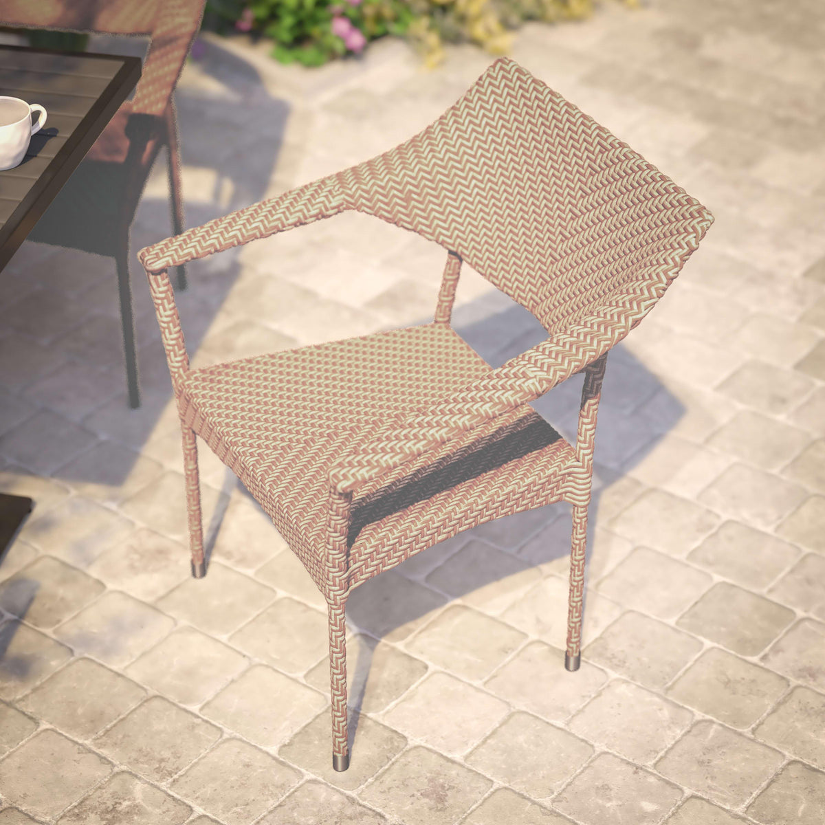 Natural |#| All Weather Commercial Grade PE Rattan Stacking Patio Chairs in Natural
