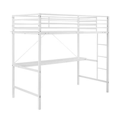 Jake Metal Loft Bed Frame with Desk, Protective Guard Rails and Ladder for Kids, Teens and Adults