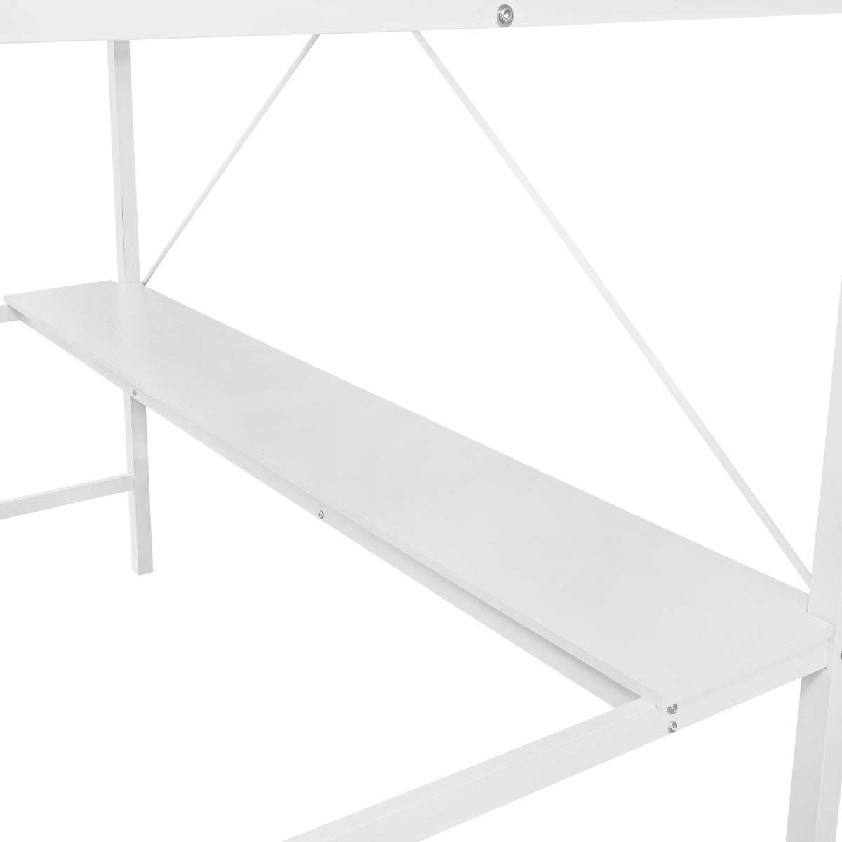 White |#| Sturdy Metal Loft Bed Frame in White with Desk and Safety Rails - Twin