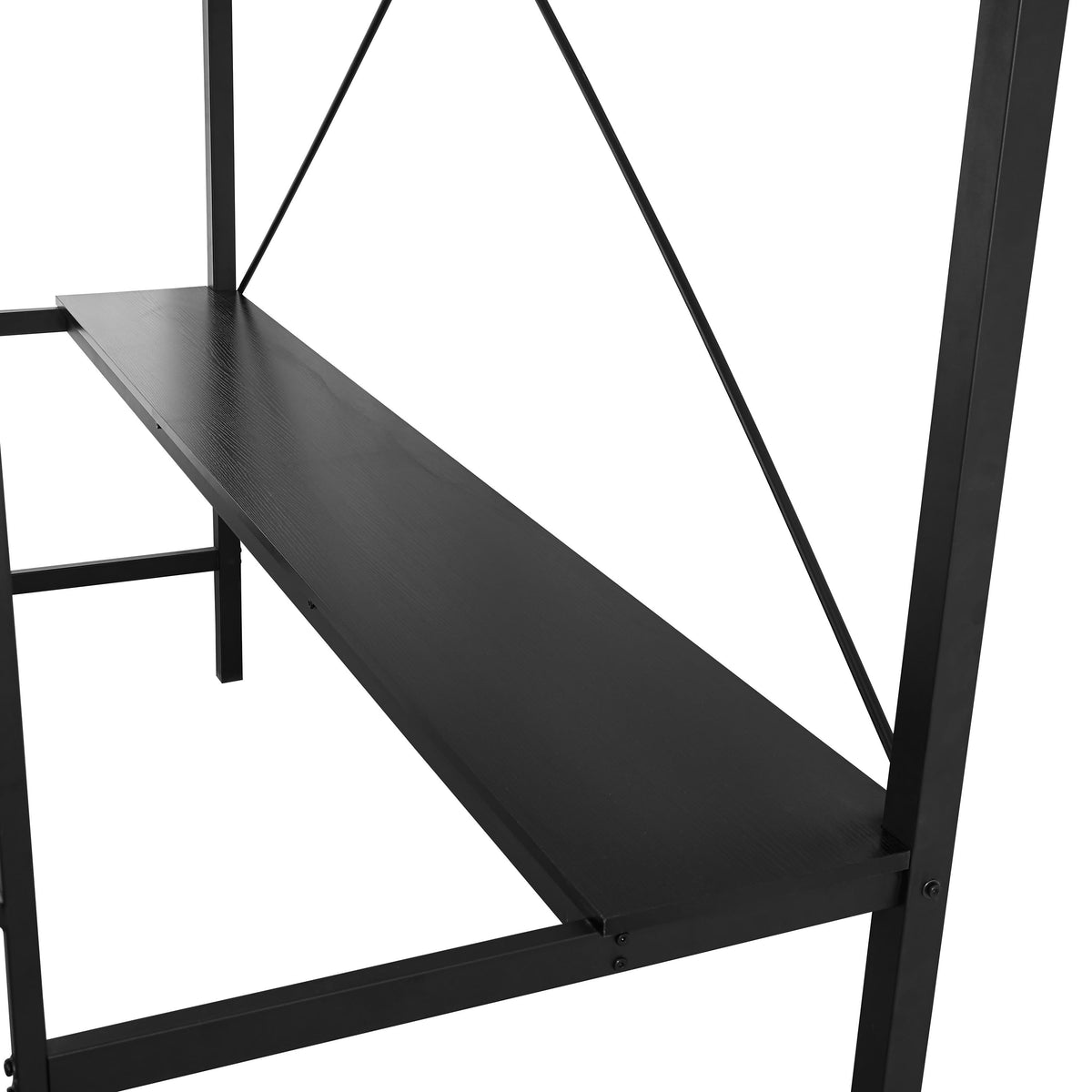 Black |#| Sturdy Metal Loft Bed Frame in Black with Desk and Safety Rails - Twin