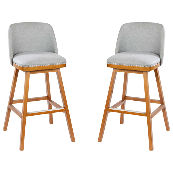 Gray Faux Linen |#| 2 Pack Commercial Walnut Finish Wood Barstools with Nail Trim-Gray Faux Linen