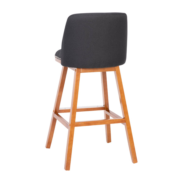 Charcoal Faux Linen |#| 2 Pack Commercial Walnut Finish Wood Barstools - Nail Trim-Charcoal Faux Linen