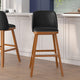 Black LeatherSoft |#| 2 Pack Commercial Walnut Finish Wood Barstools with Nail Trim-Black LeatherSoft