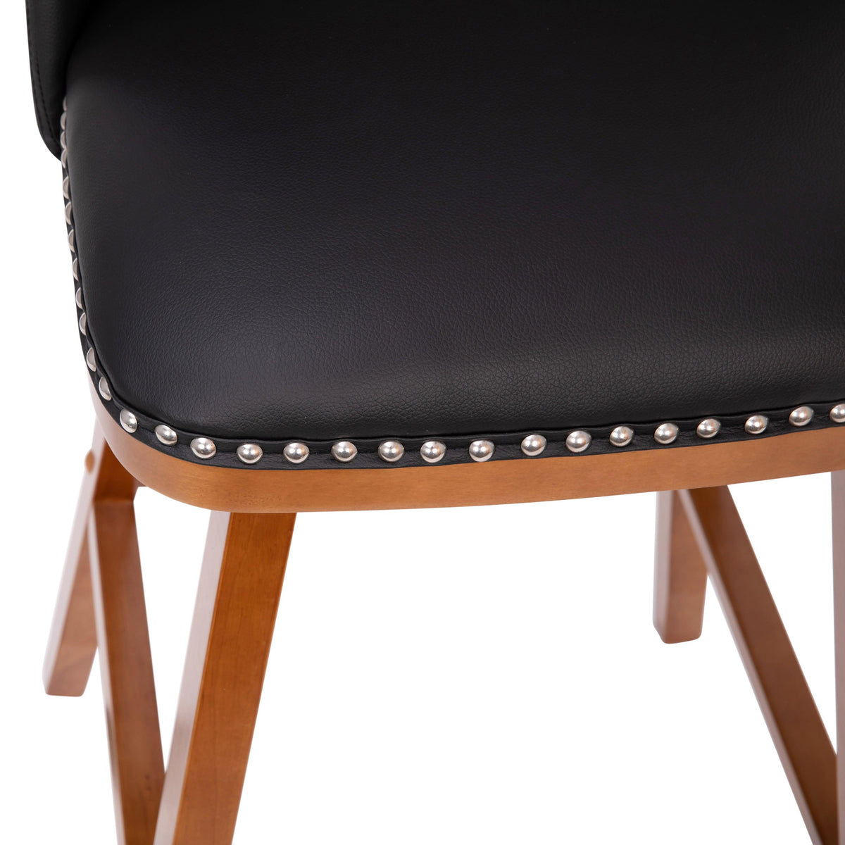 Black LeatherSoft |#| 2 Pack Commercial Walnut Finish Wood Barstools with Nail Trim-Black LeatherSoft